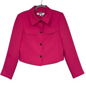 DKNY Womens Cropped Jacket Pink Size 10 Barbiecore Fuchsia Designer Career
